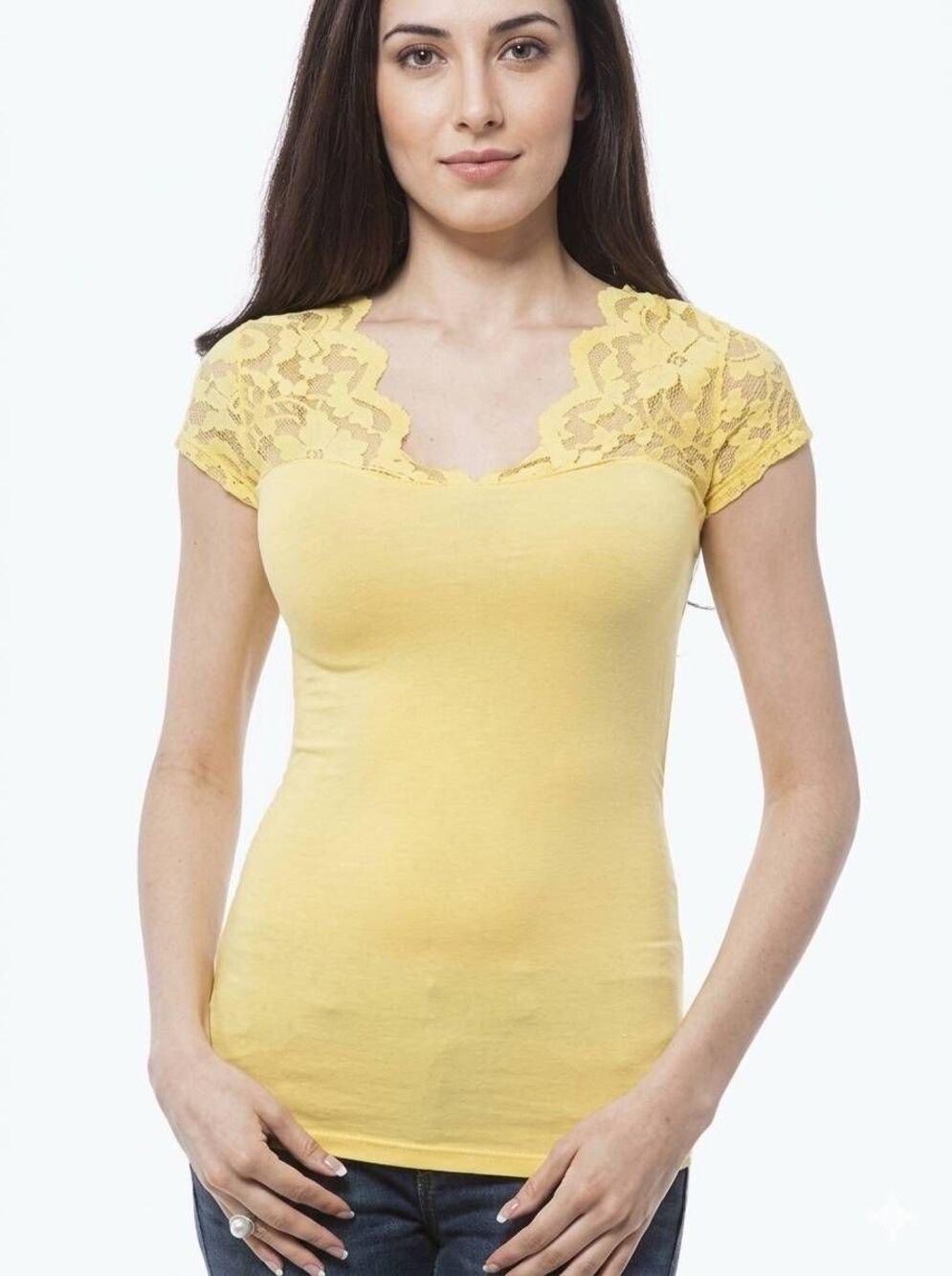 🔸️Ambiance Apparel Canary Yellow Lacy Cap Sleeve Top Medium